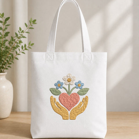 Hands Holding Heart Flowers Embroidery Design – Love Care Support Floral Machine Embroidery File Embroidery/Applique DESIGNS PatternFeed8 