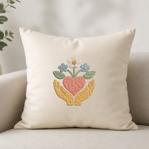 Hands Holding Heart Flowers Embroidery Design – Love Care Support Floral Machine Embroidery File Embroidery/Applique DESIGNS PatternFeed8 