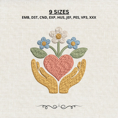 Hands Holding Heart Flowers Embroidery Design – Love Care Support Floral Machine Embroidery File Embroidery/Applique DESIGNS PatternFeed8 
