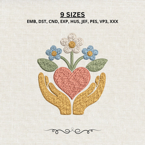 Hands Holding Heart Flowers Embroidery Design – Love Care Support Floral Machine Embroidery File Embroidery/Applique DESIGNS PatternFeed8 
