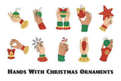 Hands With Christmas Ornaments PNG Clipart Sublimation Rin Green 