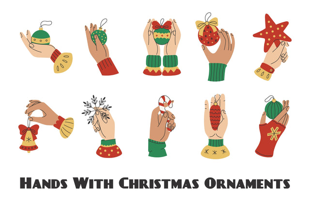 Hands With Christmas Ornaments PNG Clipart Sublimation Rin Green 