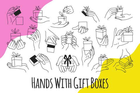 Hands With Gift Boxes Doodle PNG Clipart Sublimation Rin Green 