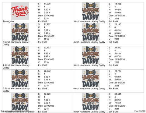 Handsome Like My Daddy Embroidery Design – Cute Boys Bow Tie Father Son Machine Embroidery File Embroidery/Applique DESIGNS PatternFeed8 