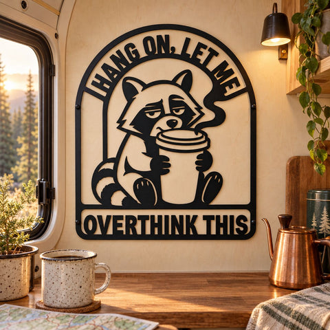 Hang On Let Me Overthink This Laser SVG | Funny Raccon DXF | Raccoon Metal Art | Coffee Sign CNC File | Funny Wall Decor Svg SVG HappyDesignStudio 