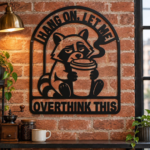 Hang On Let Me Overthink This Laser SVG | Funny Raccon DXF | Raccoon Metal Art | Coffee Sign CNC File | Funny Wall Decor Svg SVG HappyDesignStudio 