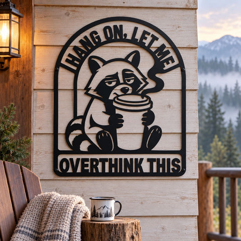 Hang On Let Me Overthink This Laser SVG | Funny Raccon DXF | Raccoon Metal Art | Coffee Sign CNC File | Funny Wall Decor Svg SVG HappyDesignStudio 