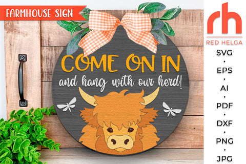 Hang with our Herd SVG, Farm Door Sign DXF, Cow Cut File SVG RedHelgaArt 