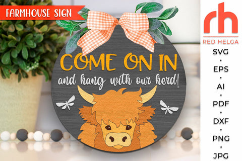 Hang with our Herd SVG, Farm Door Sign DXF, Cow Cut File SVG RedHelgaArt 