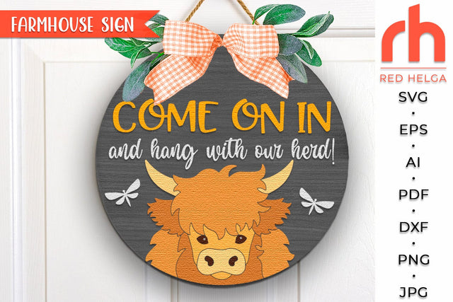 Hang with our Herd SVG, Farm Door Sign DXF, Cow Cut File SVG RedHelgaArt 