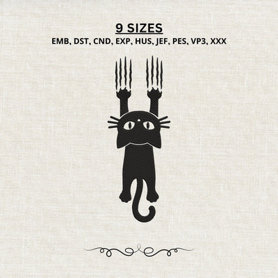 Hanging Black Cat Embroidery Design – Funny Climbing Cat Machine Embroidery File, Cat Scratch Design, Cute Kitty Embroidery Embroidery/Applique DESIGNS PatternFeed8 