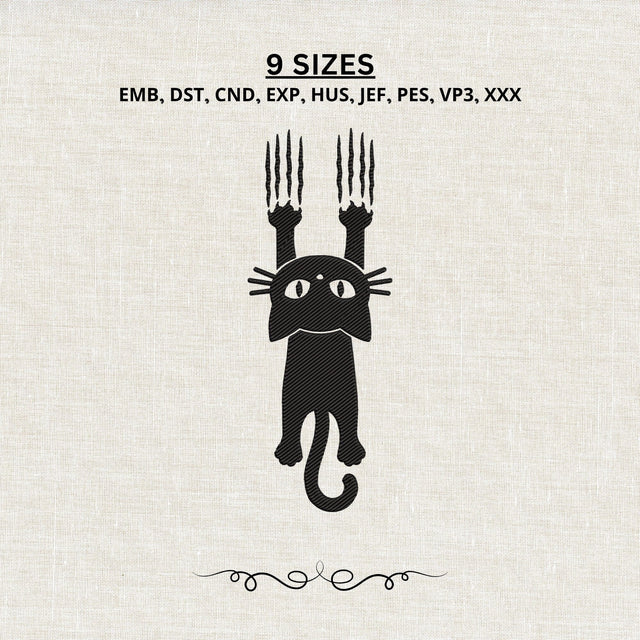 Hanging Black Cat Embroidery Design – Funny Climbing Cat Machine Embroidery File, Cat Scratch Design, Cute Kitty Embroidery Embroidery/Applique DESIGNS PatternFeed8 