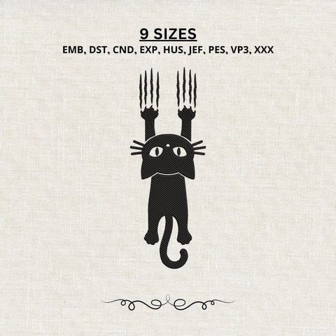 Hanging Black Cat Embroidery Design – Funny Climbing Cat Machine Embroidery File, Cat Scratch Design, Cute Kitty Embroidery Embroidery/Applique DESIGNS PatternFeed8 