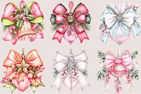 Hanging Christmas Bow Ornament Clipart Sublimation SVGArt 