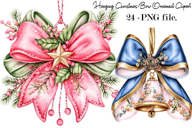 Hanging Christmas Bow Ornament Clipart Sublimation SVGArt 