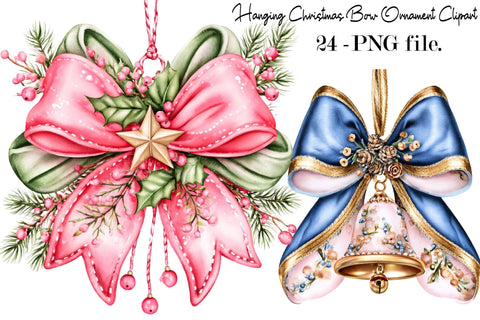 Hanging Christmas Bow Ornament Clipart Sublimation SVGArt 