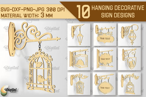 Hanging Decorative Sign SVG Bundle. Signboard Laser Cut SVG Evgenyia Guschina 