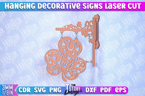 Hanging Decorative Signs | Laser Cut Design | CNC File SVG The T Store Design 