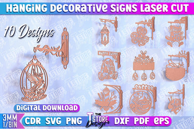 Hanging Decorative Signs | Laser Cut Design | CNC File SVG The T Store Design 