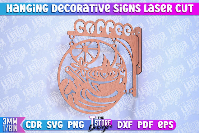 Hanging Decorative Signs | Laser Cut Design | CNC File SVG The T Store Design 