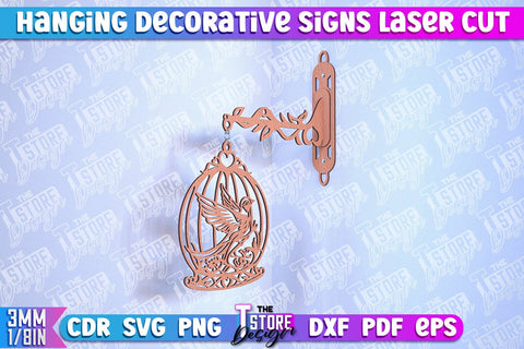 Hanging Decorative Signs | Laser Cut Design | CNC File SVG The T Store Design 