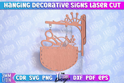 Hanging Decorative Signs | Laser Cut Design | CNC File SVG The T Store Design 
