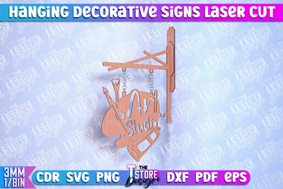 Hanging Decorative Signs | Laser Cut Design | CNC File SVG The T Store Design 