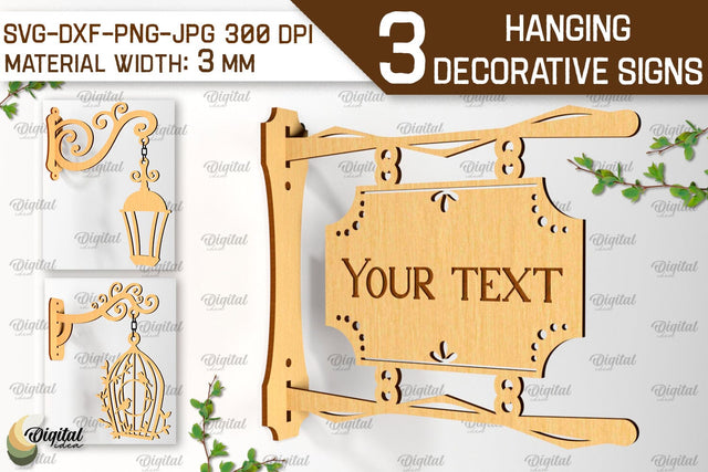 Hanging Decorative Signs SVG Bundle. Signboard Laser Cut SVG Evgenyia Guschina 