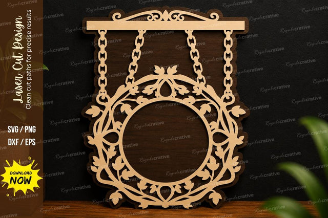 Hanging Floral Wreath Frame SVG | Laser Cut Round Sign File SVG Regulrcrative 