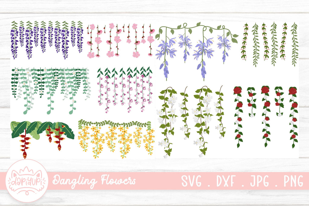 Simple Flower String Vector Hanging Flower String Clipart Bundle | Flowers Sublimation - So Fontsy