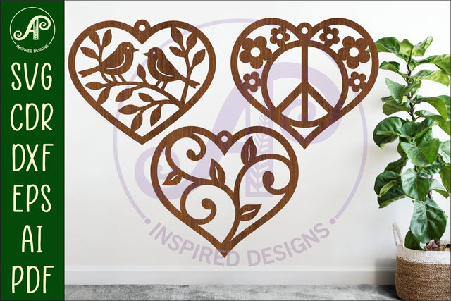 Hanging hearts wall sign, laser cut design 2 SVG APInspireddesigns 