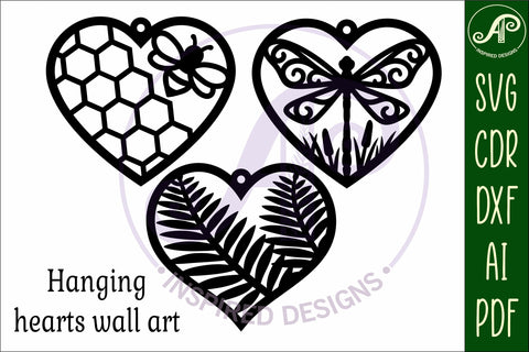 Hanging hearts wall sign, laser cut design 3 SVG APInspireddesigns 