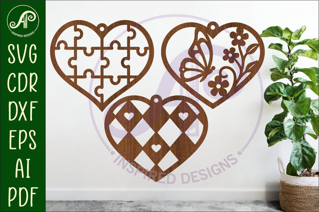 Hanging hearts wall sign, laser cut design 4 SVG APInspireddesigns 