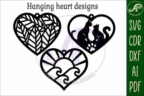 Hanging hearts wall sign, laser cut design 5 SVG APInspireddesigns 