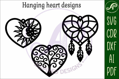 Hanging hearts wall sign, laser cut design 8 SVG APInspireddesigns 