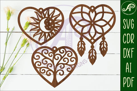 Hanging hearts wall sign, laser cut design 8 SVG APInspireddesigns 