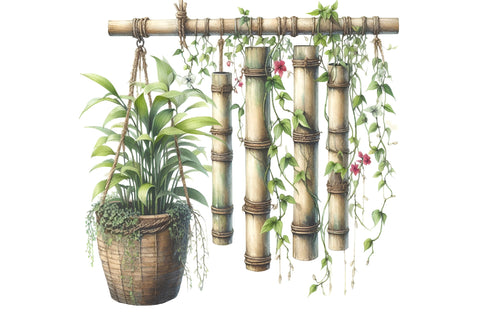 Hanging Plant Vase Watercolor Clipart Sublimation SVGista 