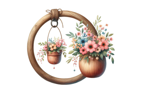 Hanging Plant Vase Watercolor Clipart Sublimation SVGista 