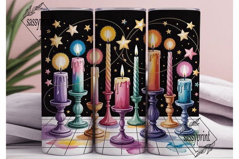 Hanukkah Candles and Stars 20oz Tumbler Sublimation sassyprint 