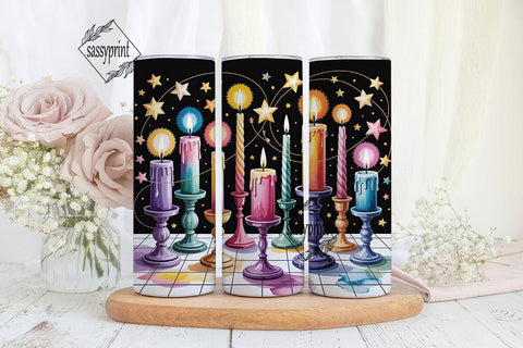 Hanukkah Candles and Stars 20oz Tumbler Sublimation sassyprint 