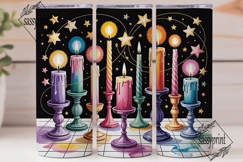 Hanukkah Candles and Stars 20oz Tumbler Sublimation sassyprint 