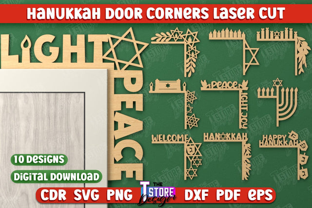 Hanukkah Door Corners Bundle | Hanukkah Sign | Porch Décor | Hanukkah Spirit | Wall Décor | CNC Files SVG The T Store Design 