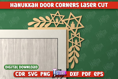 Hanukkah Door Corners | Hanukkah Sign | Porch Décor | Hanukkah Spirit | Wall Décor | CNC File SVG The T Store Design 