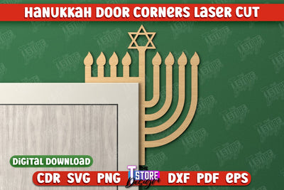Hanukkah Door Corners | Hanukkah Sign | Porch Décor | Hanukkah Spirit | Wall Décor | CNC File SVG The T Store Design 