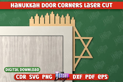 Hanukkah Door Corners | Hanukkah Sign | Porch Décor | Hanukkah Spirit | Wall Décor | CNC File SVG The T Store Design 