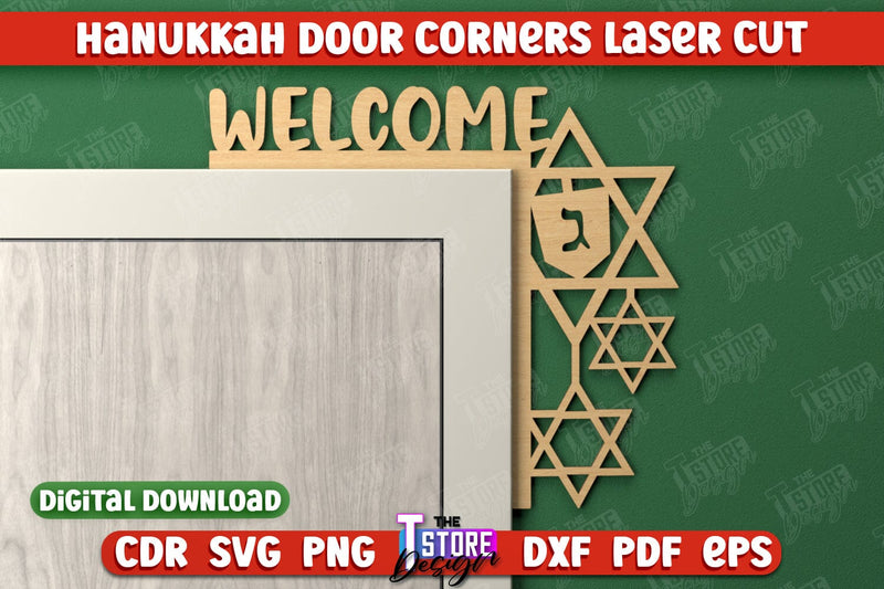 Hanukkah Door Corners | Hanukkah Sign | Porch Décor | Hanukkah Spirit | Wall Décor | CNC File SVG The T Store Design 