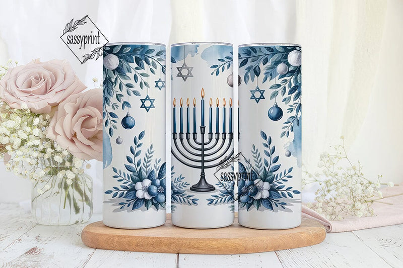 Hanukkah Menorah Tumbler Wrap Sublimation sassyprint 