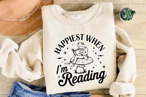Happiest When I'm Reading SVG PNG, Vintage Frog SVG, Gift For Her, SVG Shirt Design SVG Regulrcrative 