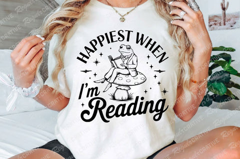 Happiest When I'm Reading SVG PNG, Vintage Frog SVG, Gift For Her, SVG Shirt Design SVG Regulrcrative 