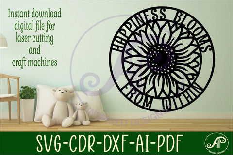 Happiness blooms Sunflower wall art sign, SVG file. vector SVG APInspireddesigns 
